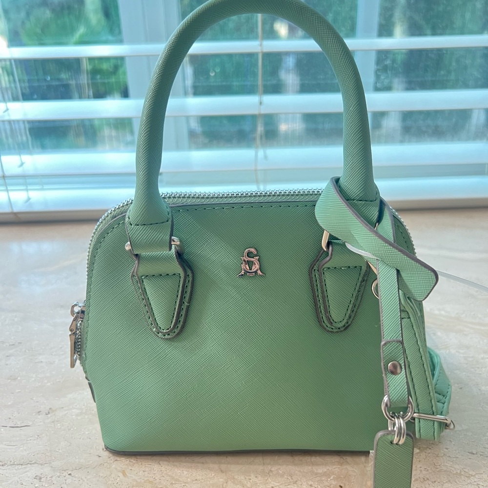 Steve Madden Green and Silver Satchel with Structured Design